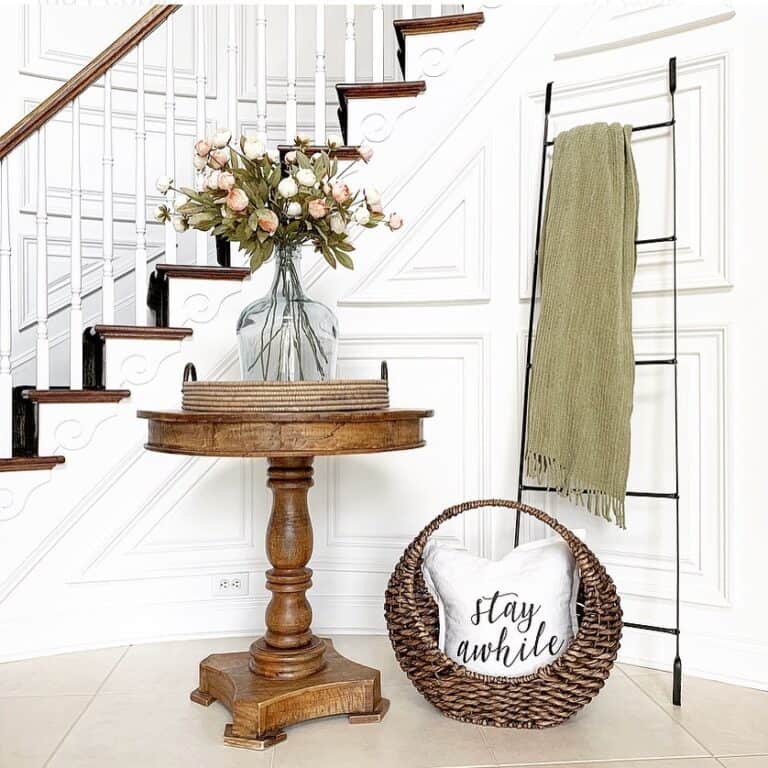 Antique Stained Wood Round Entryway Table