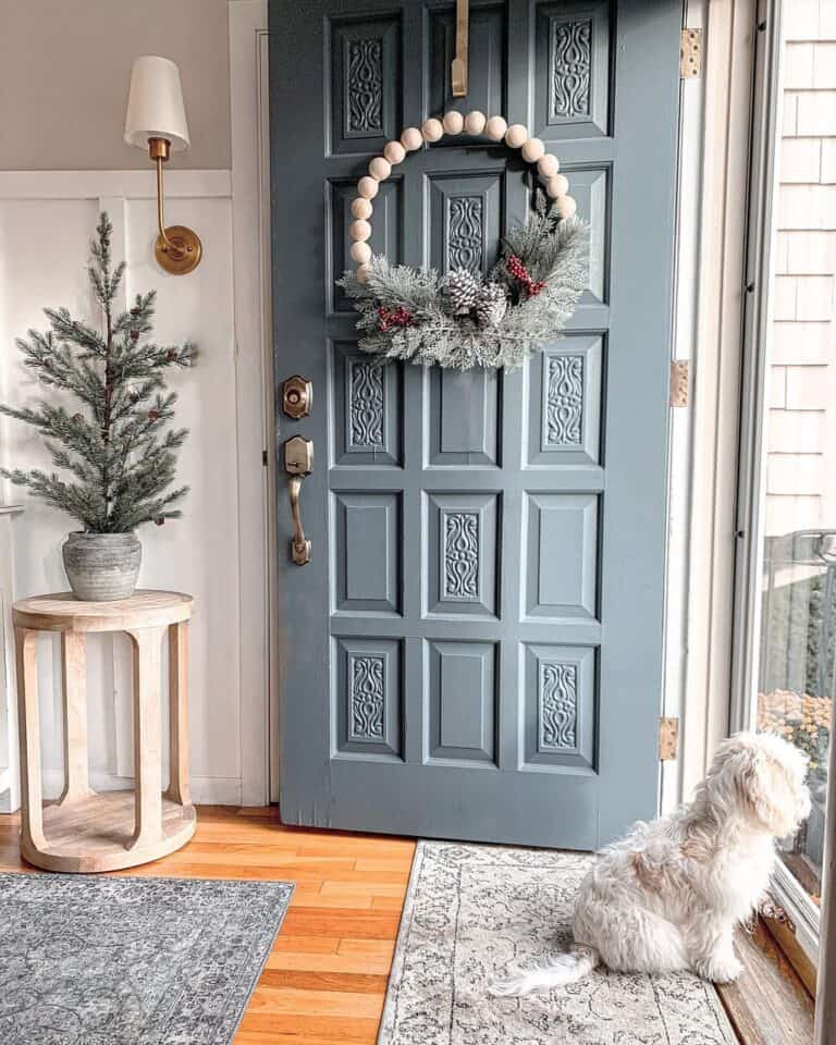 Entryway with Round Floor Shelf Side Table