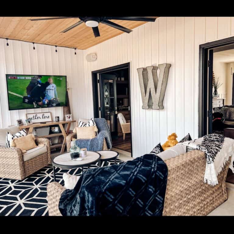 Farmhouse Porch With TV Wall