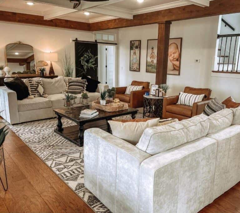Rectangular Living Room Layout With Two Gray Couches