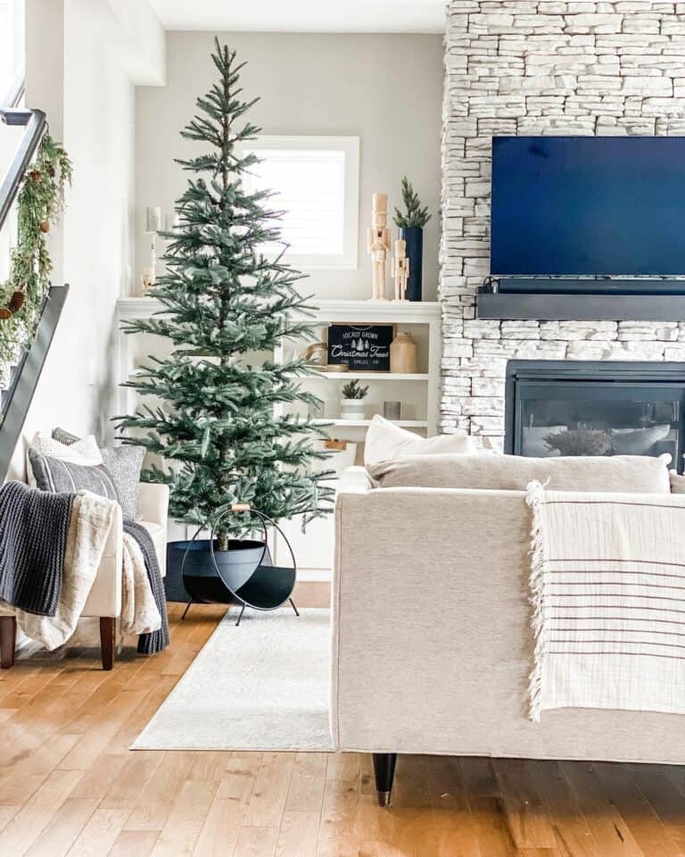 Festive Minimalist Display with Natural Wood Nutcrackers