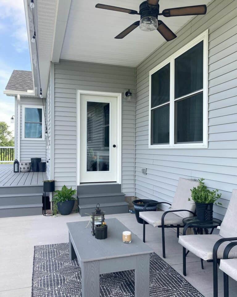 Covered Modern Patio With Brown Ceiling Fan