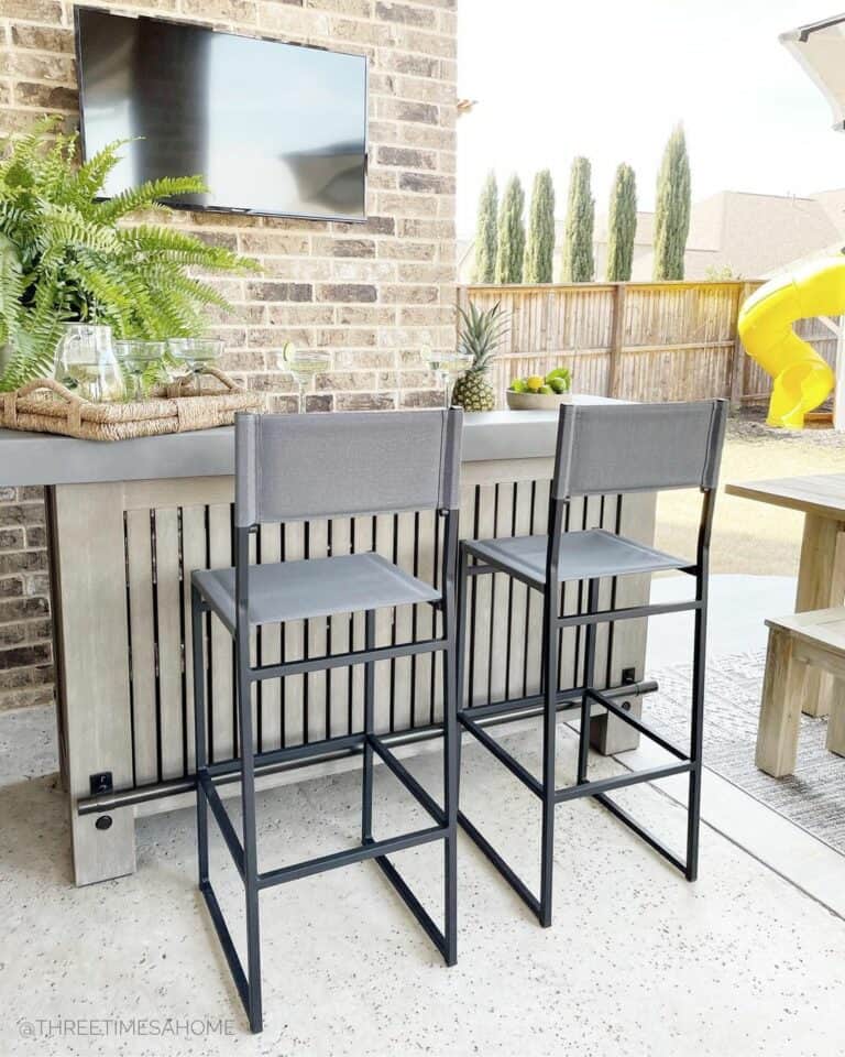 Modern Concrete Patio Ideas With Brick Wall