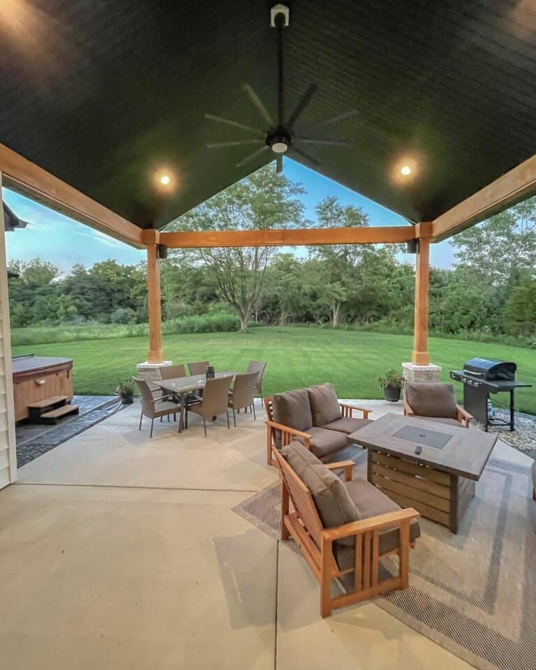Modern Concrete Deck With Awning and Wooden Beams