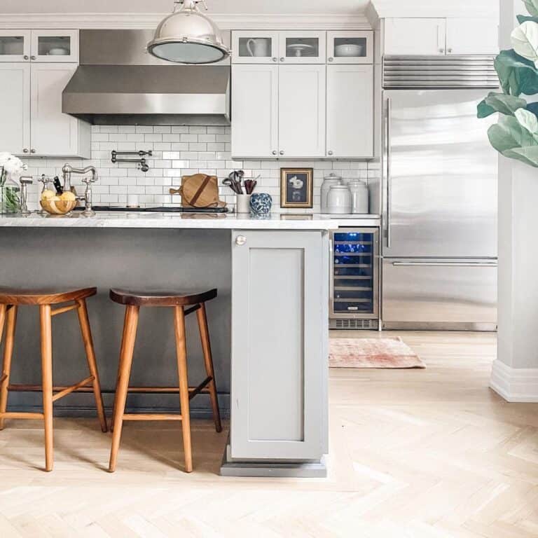 Light Wood Herringbone Kitchen Floor