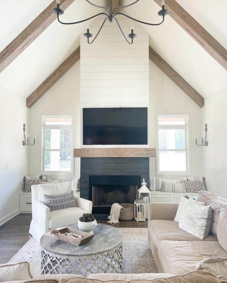Dark Wood Beams on a White Ceiling