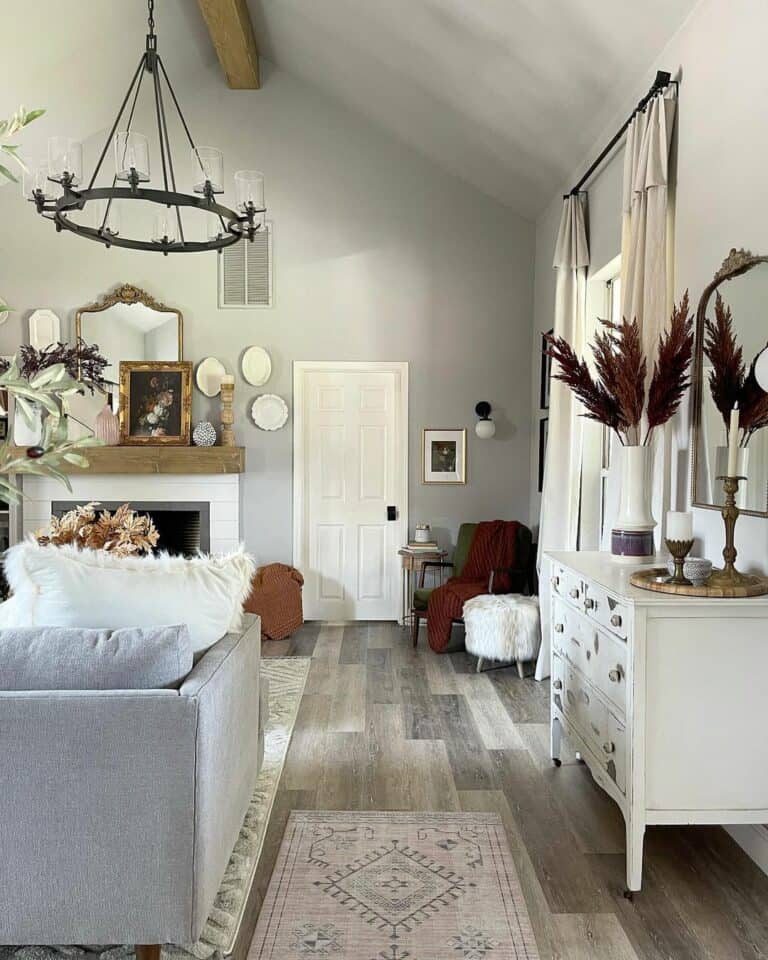 Black Chandelier in Farmhouse Living Room