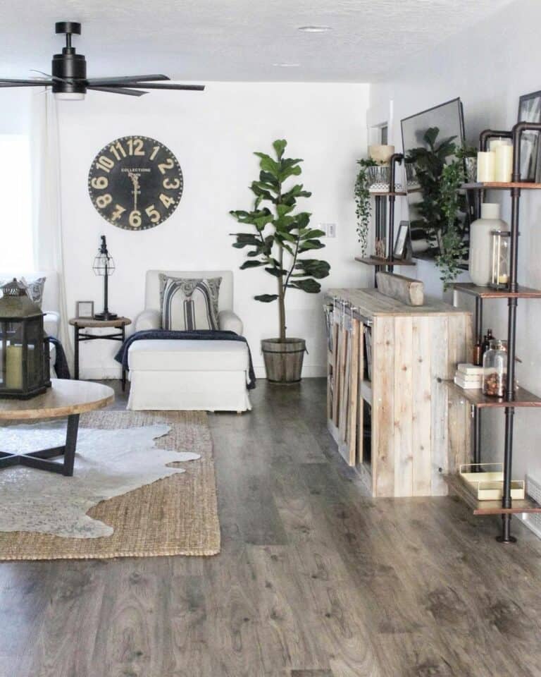 Cozy Living Room With Rustic Cabinet