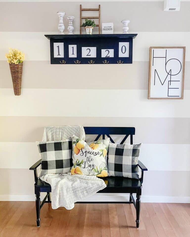 Thick Neutral Wall Stripes for a Farmhouse Entryway