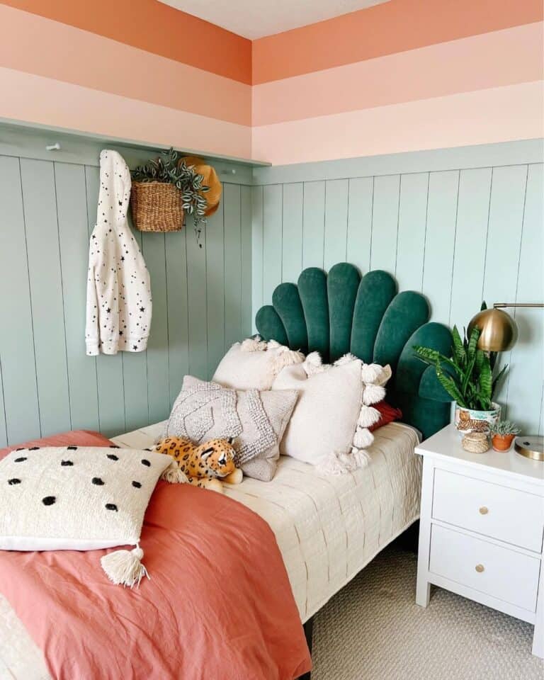 Green Scalloped Upholstered Headboard