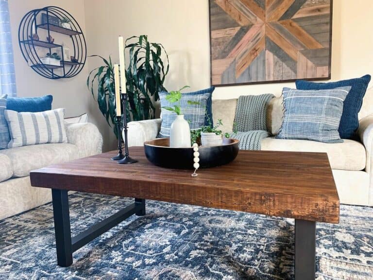 Classic Farmhouse-style Blue and White Living Room