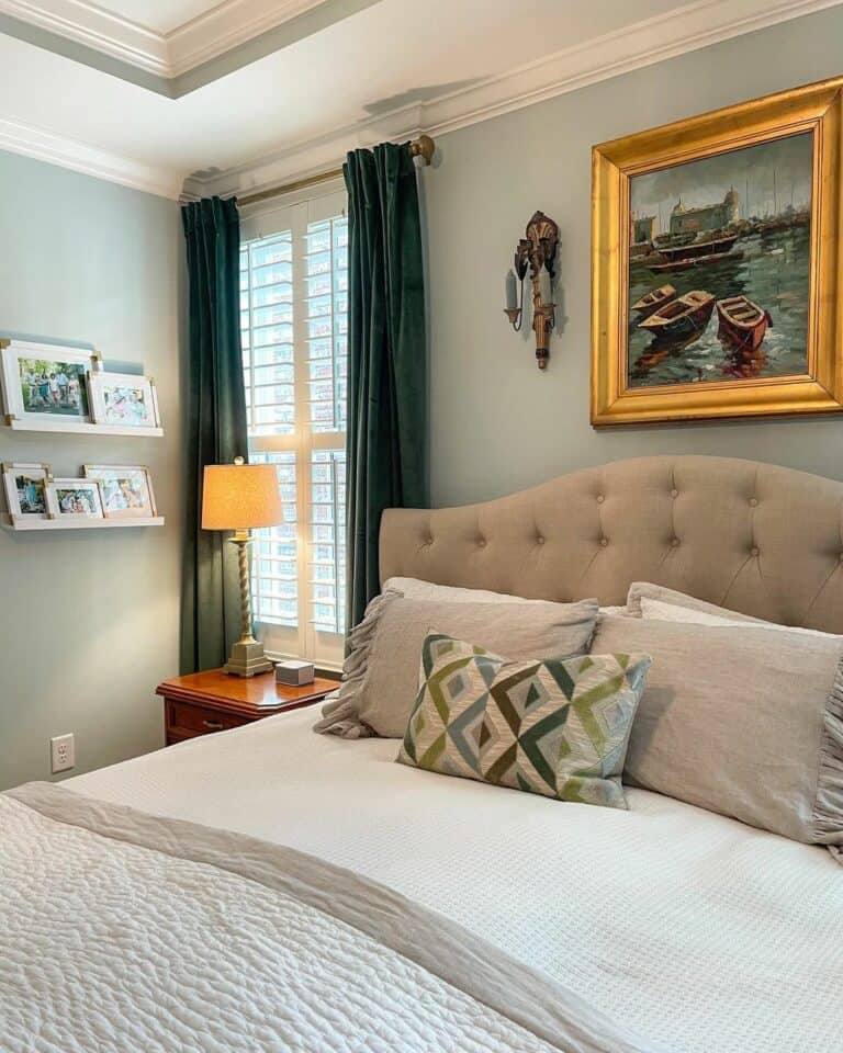 Eclectic Bedroom With Gold Framed Painting