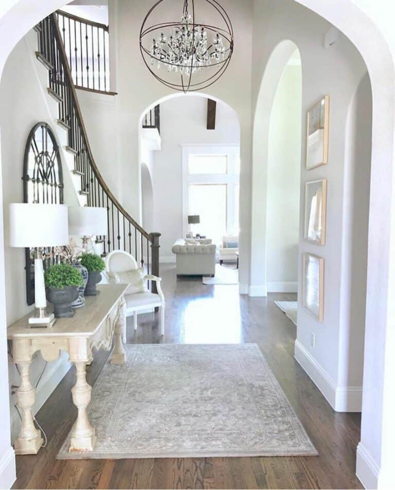 Warm Wood Handrail of a Curved Staircase