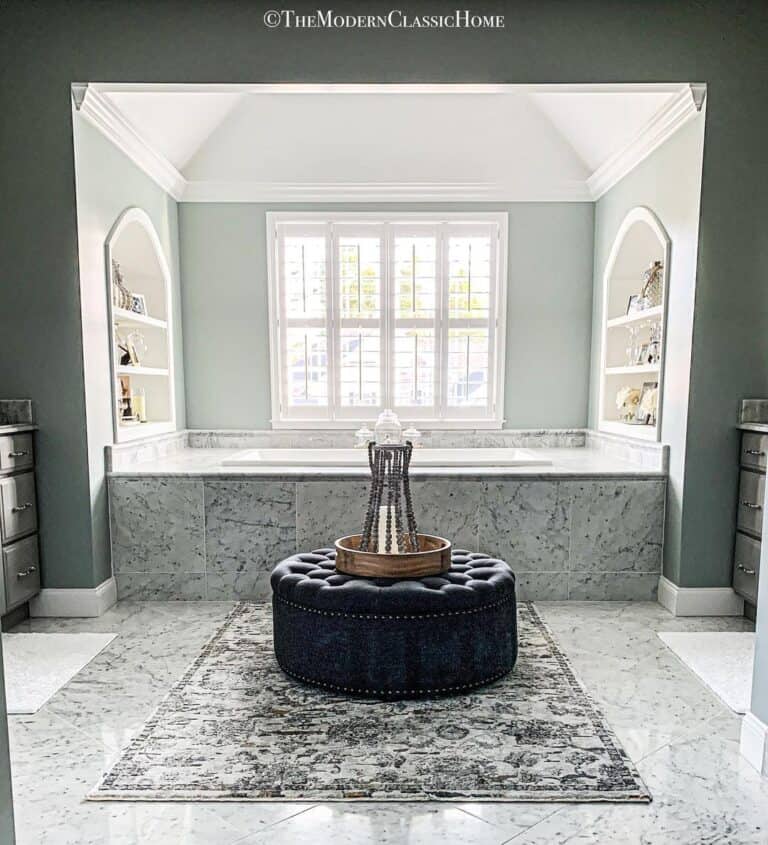 Gray Tiled Drop-in Bathtub with Ledge