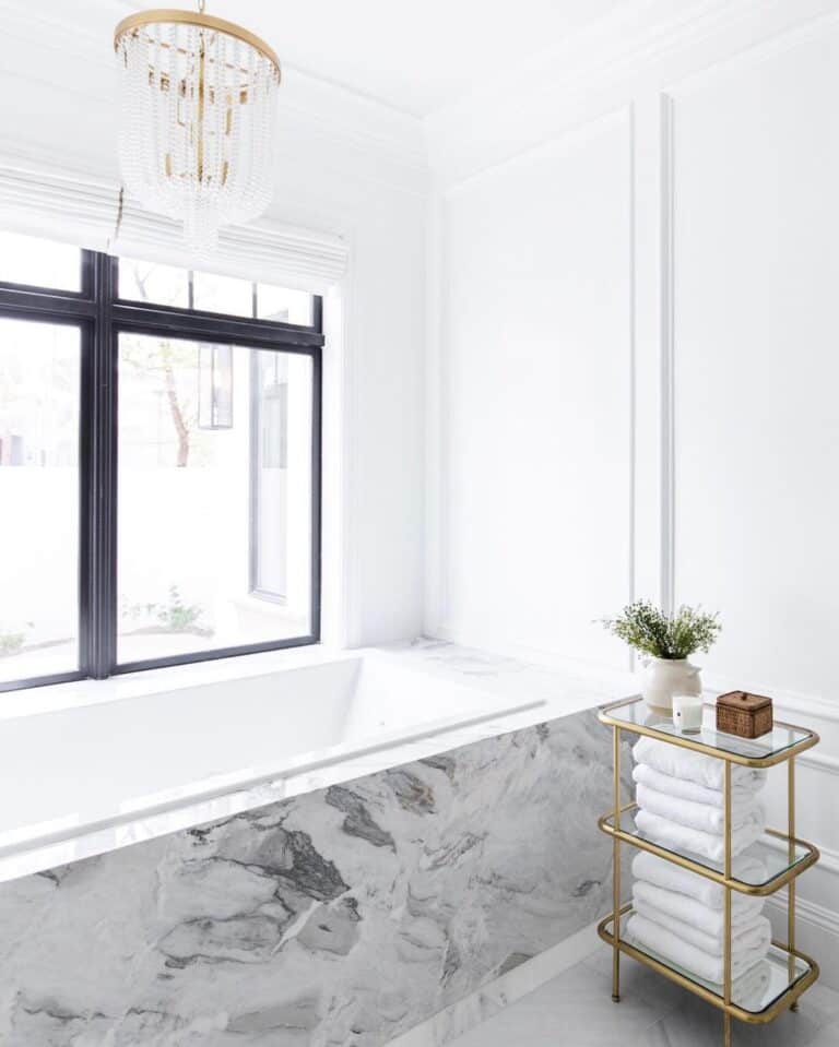 Gray Marble Drop-in Bathtub with Ledge