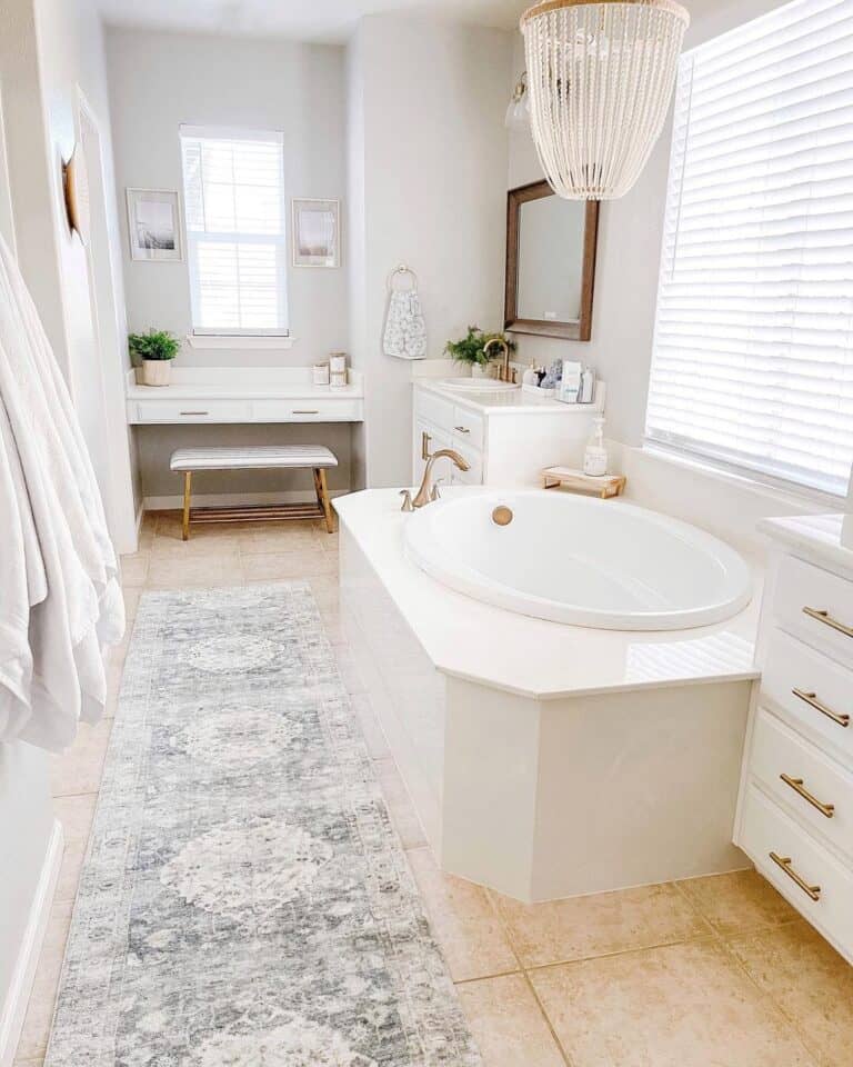 Glossy Ivory Tile Drop-in Bathtub Ledge