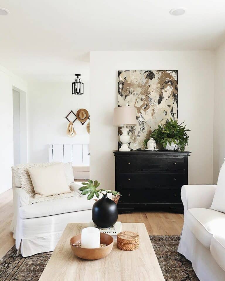 Modern Farmhouse Living Room With White Walls