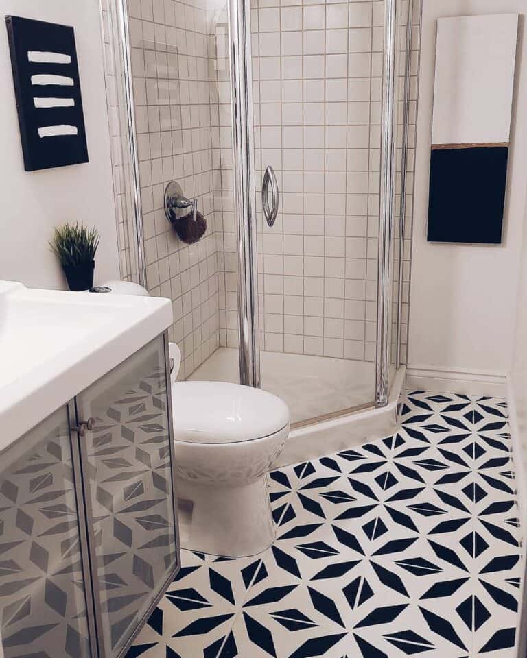 Painted Floor Tiles With White Dove by Benjamin Moore