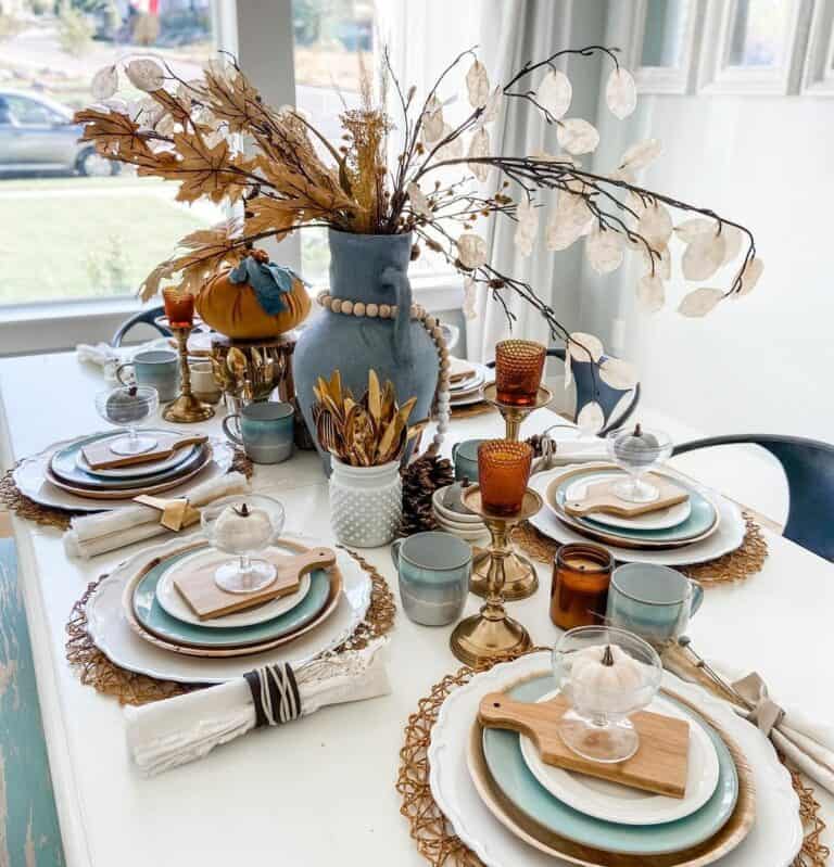 Orange and Blue Fall Tablescape