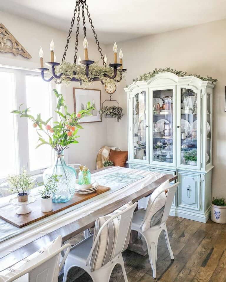 Vibrant Greenery on Wooden Board Centerpiece