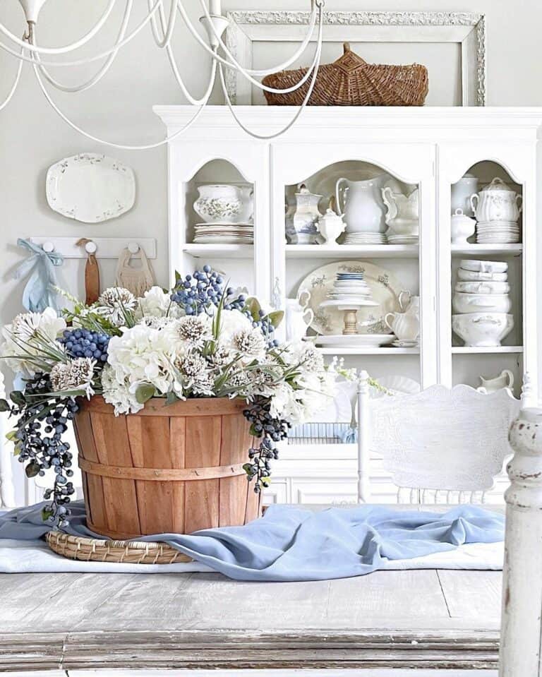 Bucket of Flowers Blue Centerpiece