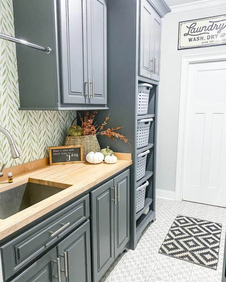 Mudroom With Dark Gray Cabinets