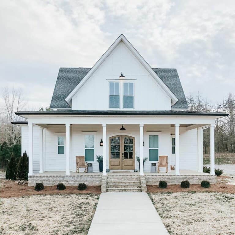 Neutral Brick Steps Leading to Double Front Doors