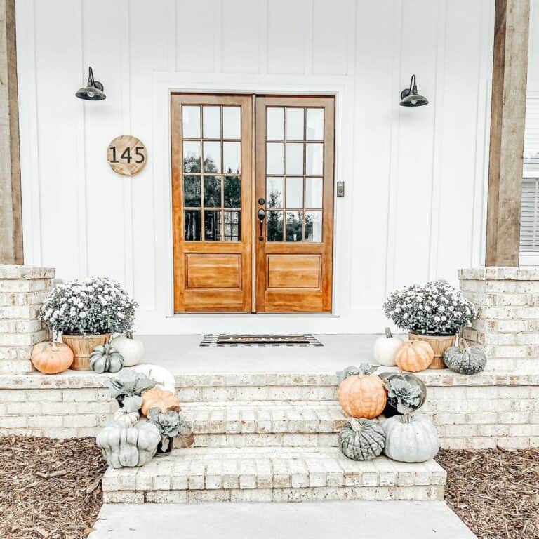 Modern Farmhouse Porch With Distressed Brick Front Steps