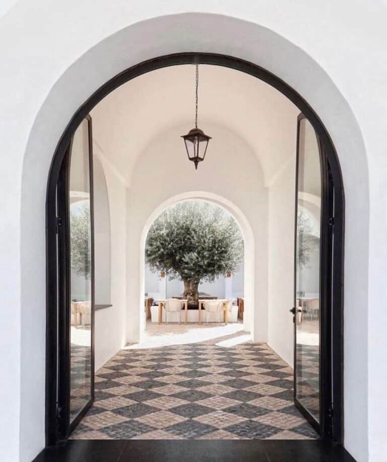 Beige and Black Checkered Floor Tiles
