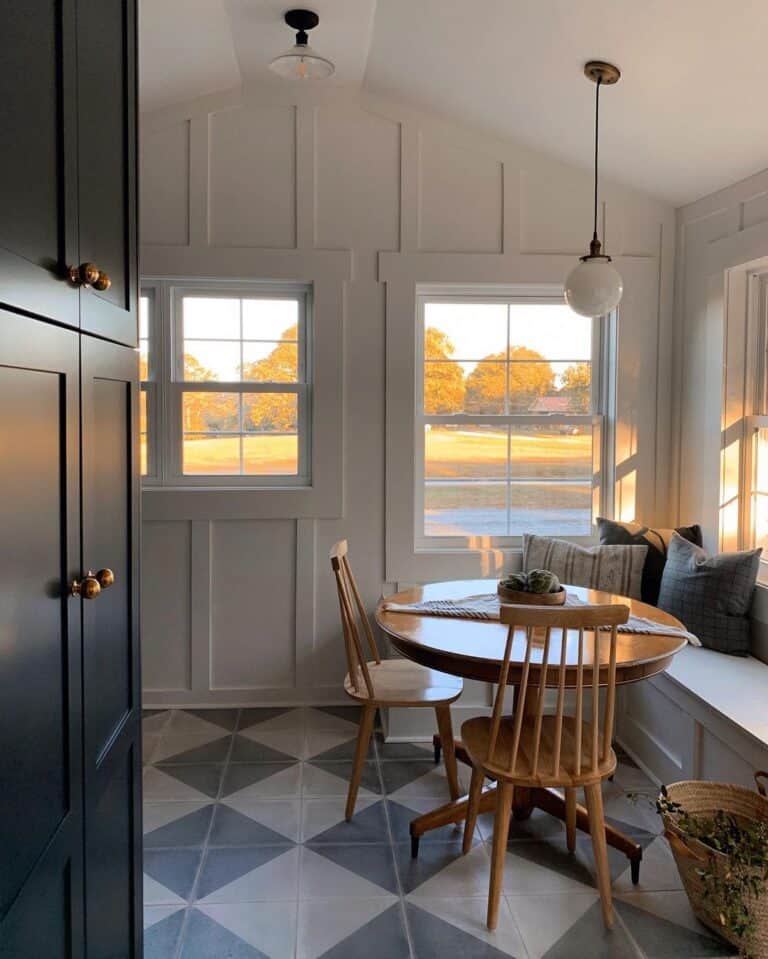 Checkered Floor Kitchen with Brass Knobs