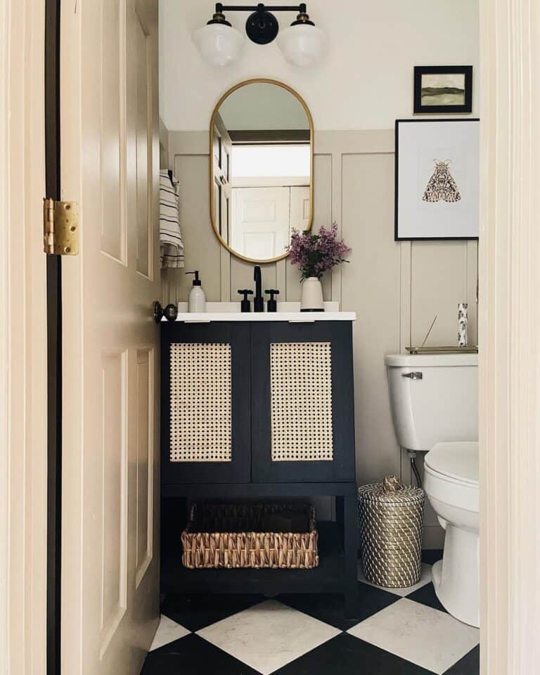 Checkered Floor Tile Powder Room