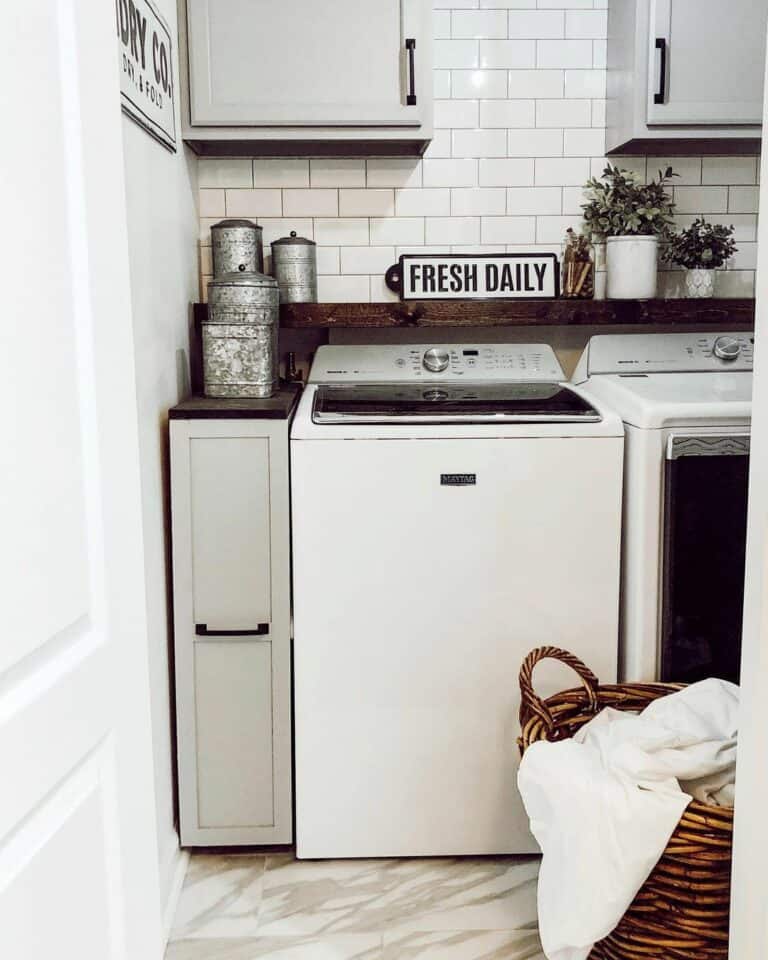 Dark Stained Wood Laundry Room Shelf