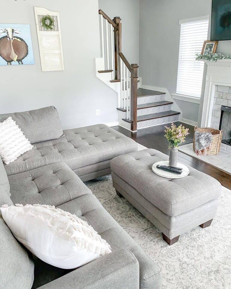 Grey Farmhouse Sectional Sofa with Ottoman