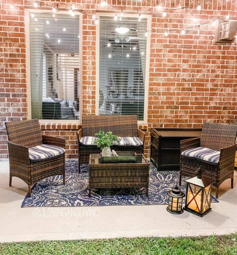 Beautiful String Lights Illuminating a Red Brick Patio