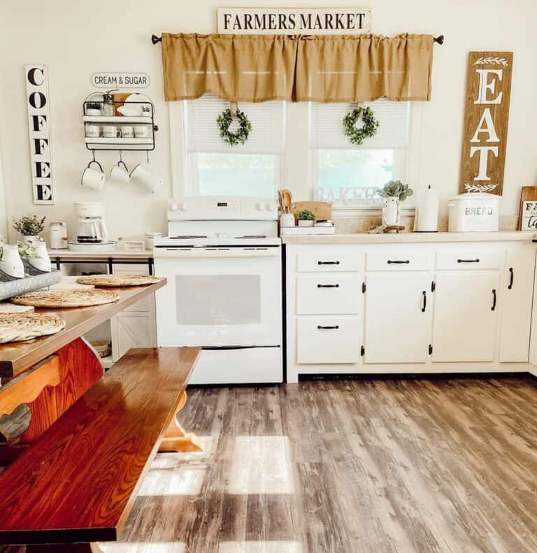 Tan Window Valance Ideas for a Farmhouse Kitchen