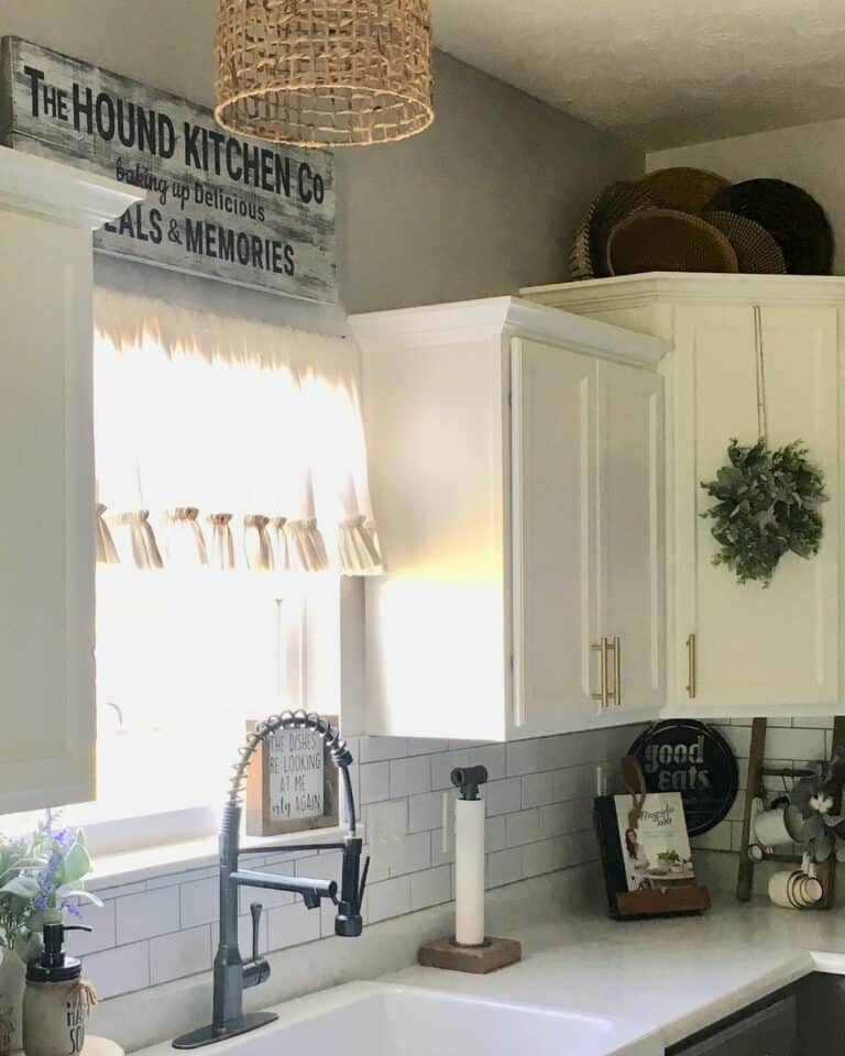 Window Valance Ideas With Subway Tile Backsplash