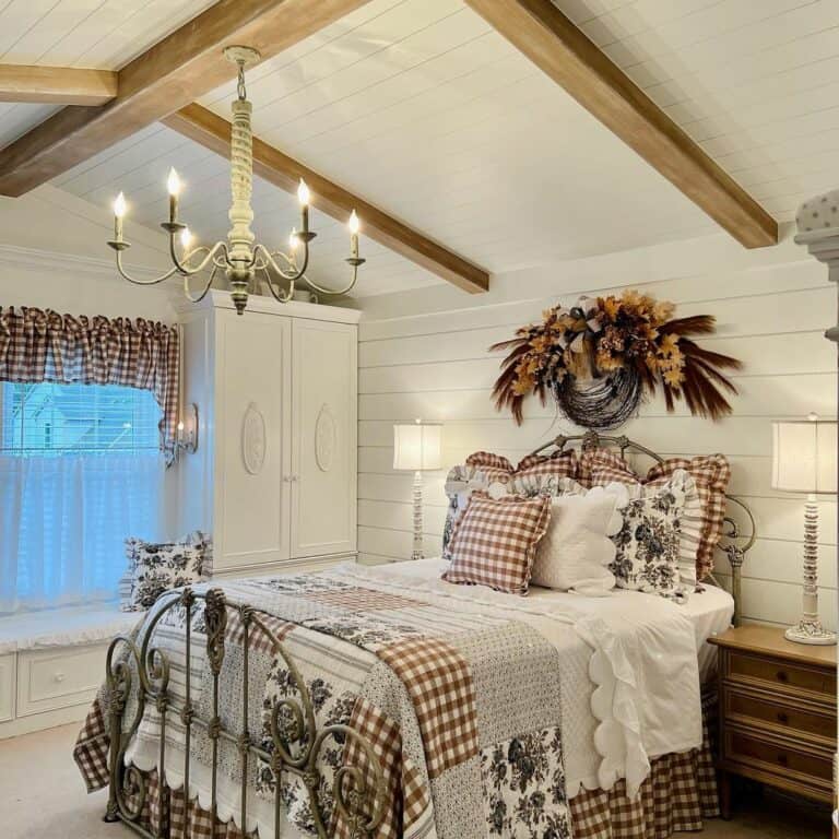 Plaid Window Valance With Floral Bedding