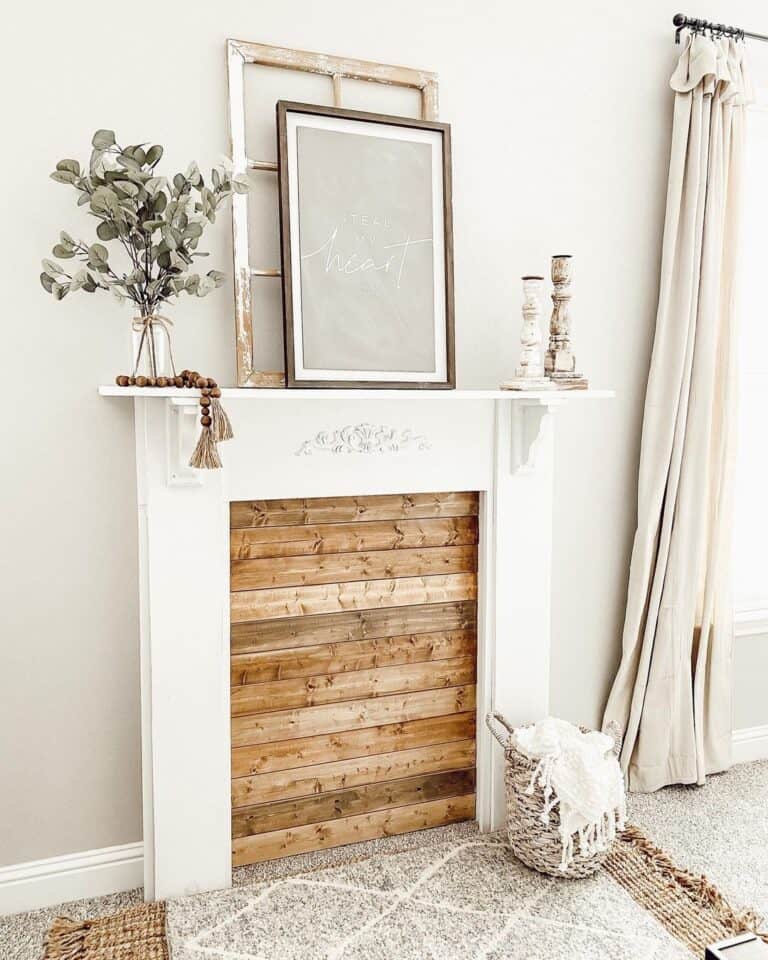 Agreeable Gray Wall with White Fireplace