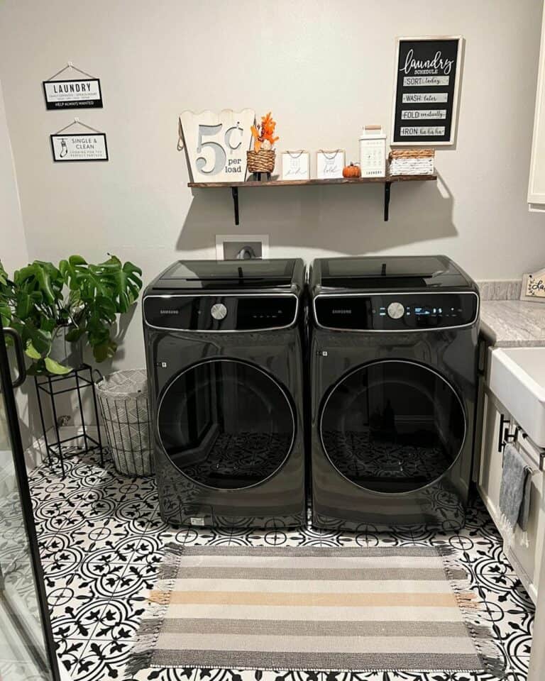 Graphic Tile for Black and White Laundry Rooms