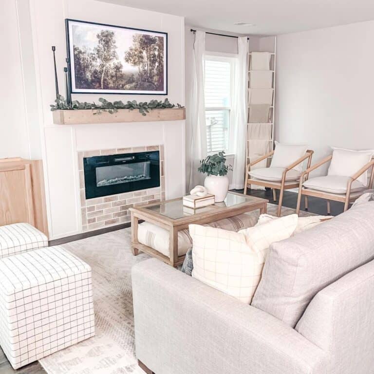 Living Room with Wood and Glass Coffee Table