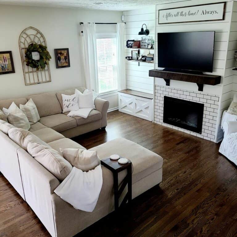 Living Room With Beige Chaise Lounge Sofa
