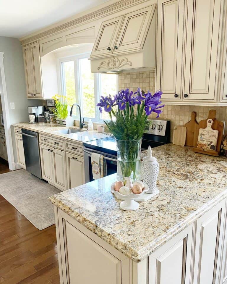 Black Hardware on Creamy Glazed Cabinets