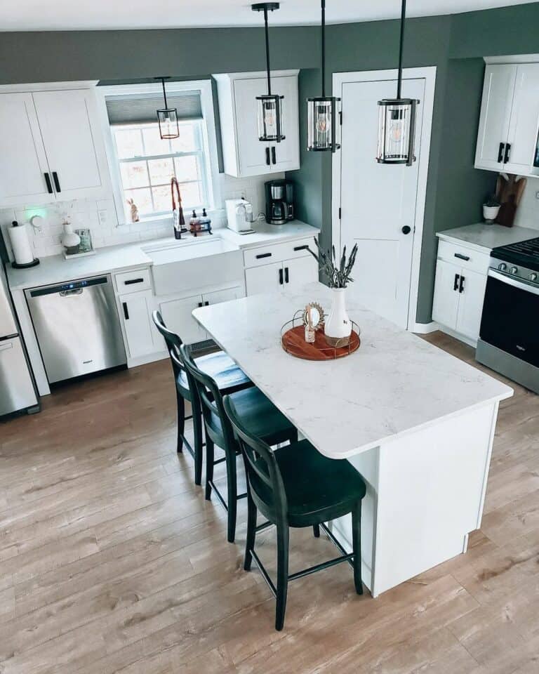 White and Gray Kitchen With Black Accents