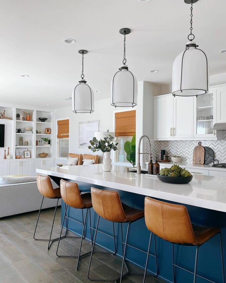 Massive Navy Island With Leather Chairs