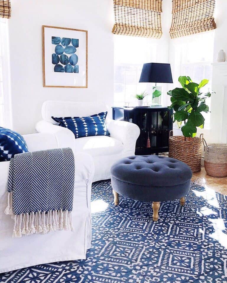 Navy Tufted Round Pouf