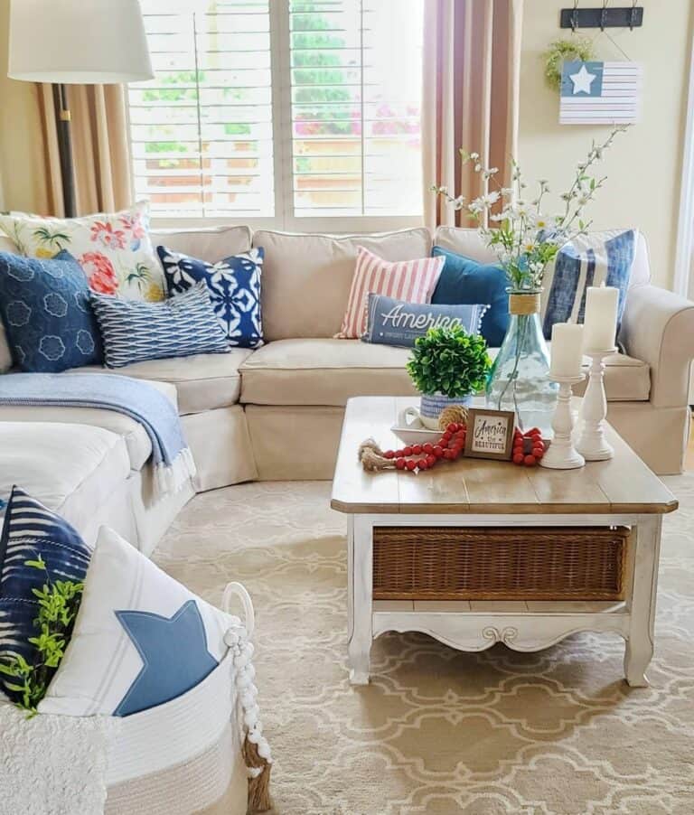 Farmhouse Blue and Cream Living Room