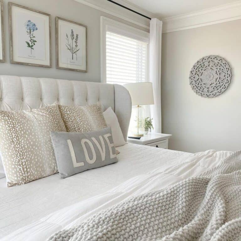 Blue Flower Print in Neutral Bedroom