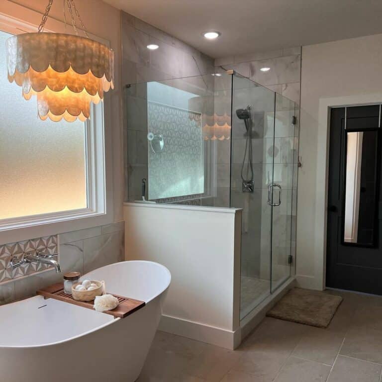Textured Window Above a Freestanding Bathtub