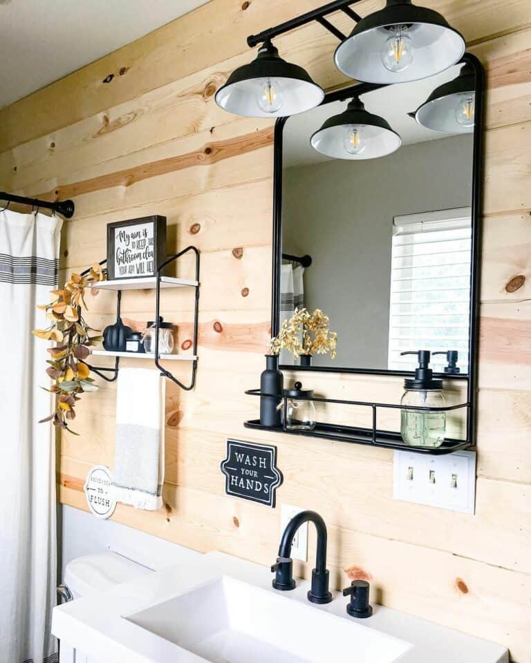 Farmhouse Bathroom With Light Wood Shiplap