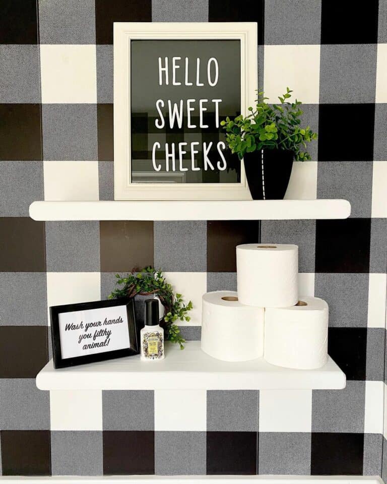 Farmhouse Bathroom With Plaid Wallpaper